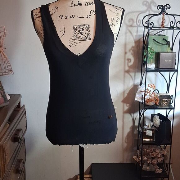 Authentic Gianni Versace Black Vneck knit tank top size 38 - Picture 1 of 4